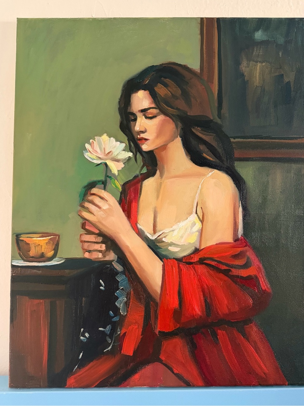 Crimson Reverie — 16×20 in Original Oil Painting, Figurative Wall Art